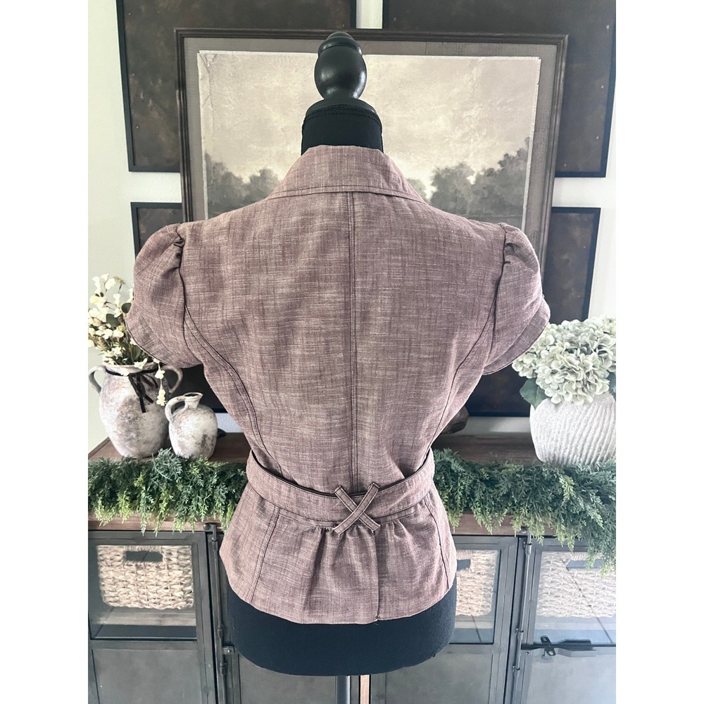 A. Byer Office Siren Short Sleeve Belted Blazer Jacket Puff Sleeve Utility Top M - Picture 4 of 6